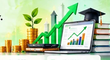 Illustration of financial growth, books and learning